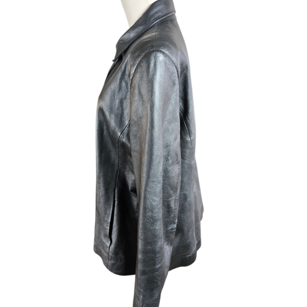 Amanda Smith Vintage Black Leather Collared Jacket Plus Size - Picture 4 of 10